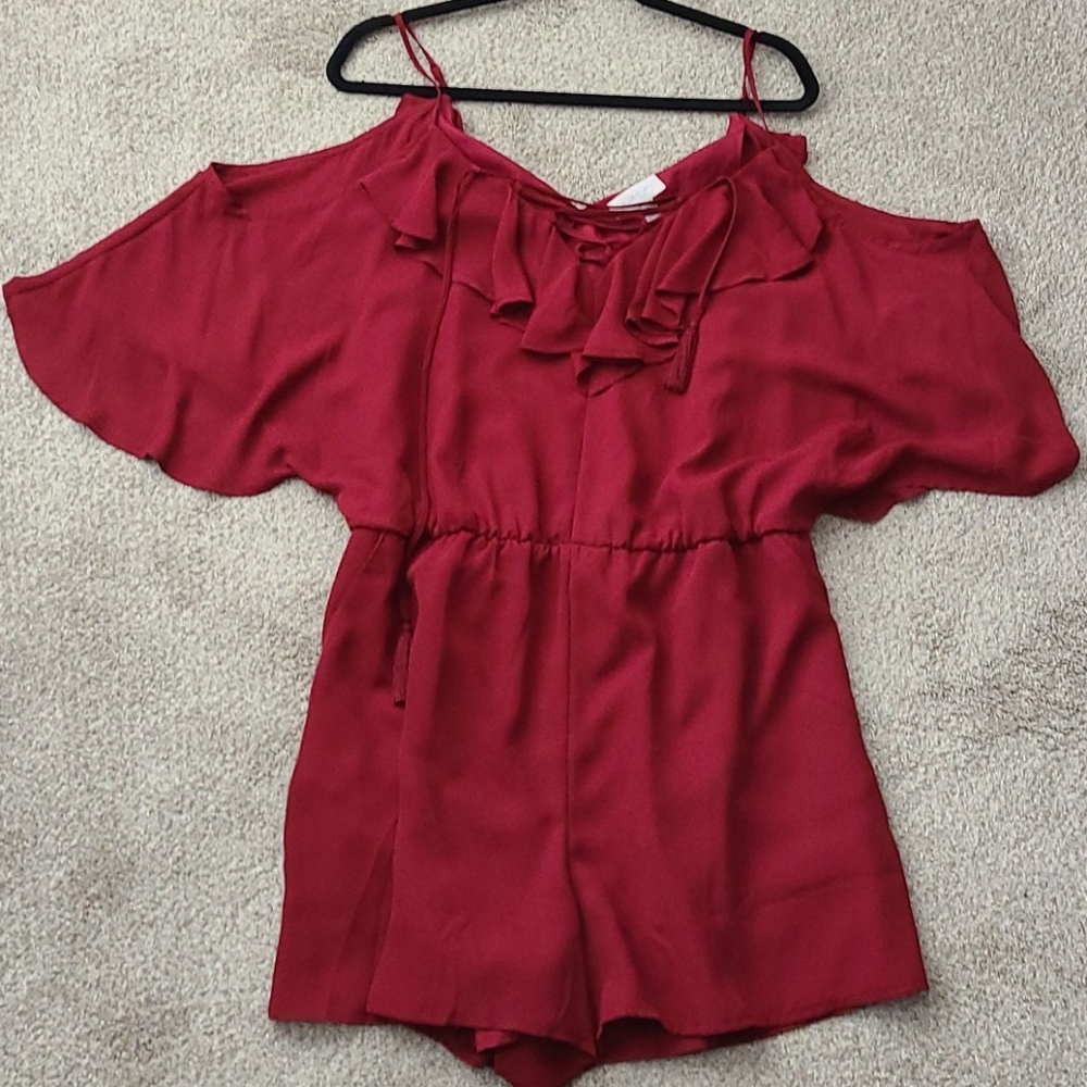 Off the shoulder ruffle romper